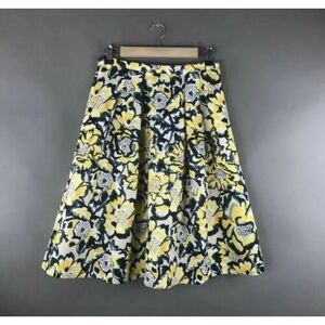 H&M Floral Print Pleated Flare Yellow Green Midi Women’s Skirt
